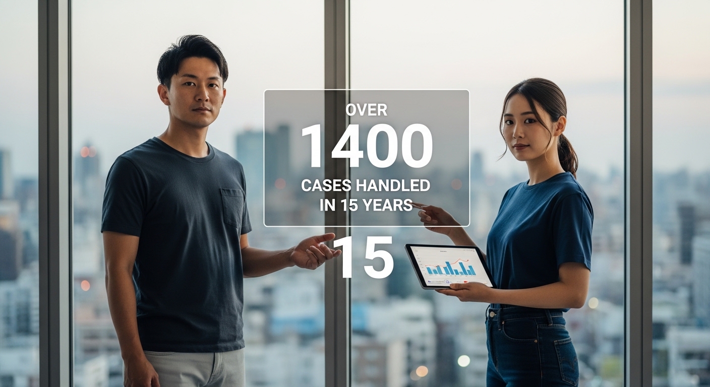 実績・対応体制・法人対応を示すビジュアル